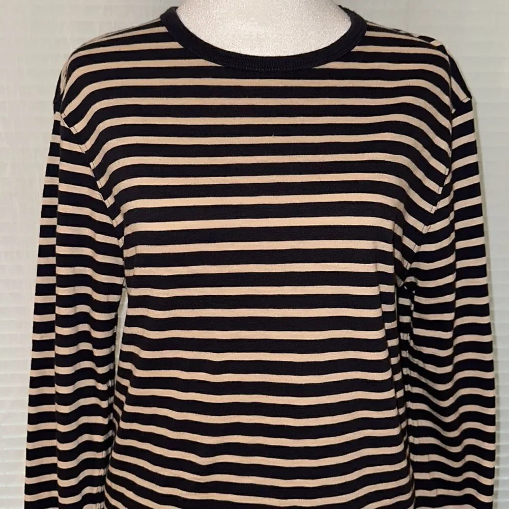 J. Crew S Authentic Knit Goods Navy Cream Striped Long Sleeve Crewneck Cotton T